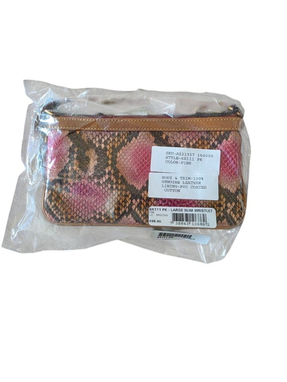NWT Dooney & Bourke Pink Python Snake Leather Large Slim Wristlet Clutch Rare - Picture 15 of 16